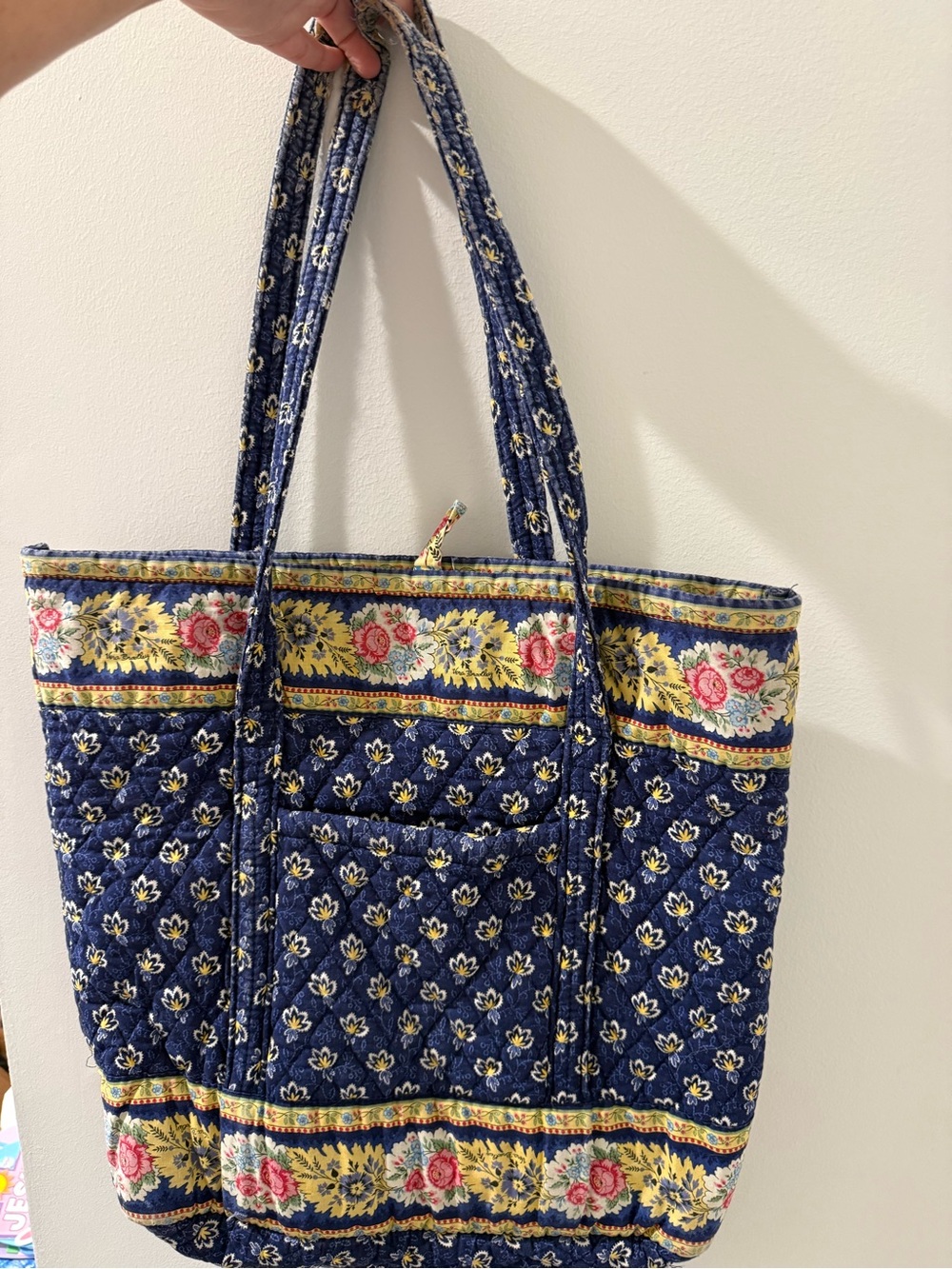 Quilted Floral Navy Tote Bag